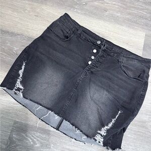 Black Distressed Denim Skirt